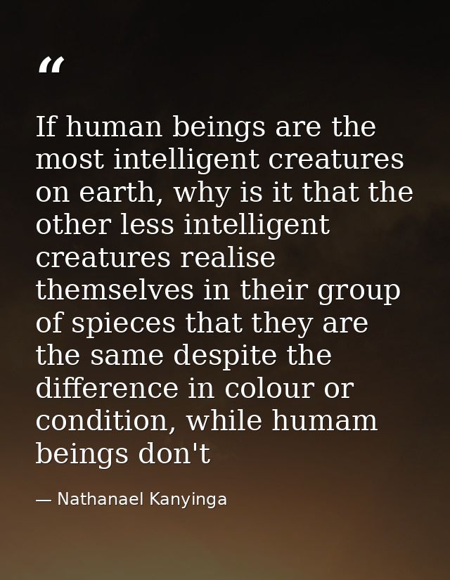 If human beings are the most intelligent creatures on earth, why is it that the other less intelligent creatures realise — Nathanael Kanyinga