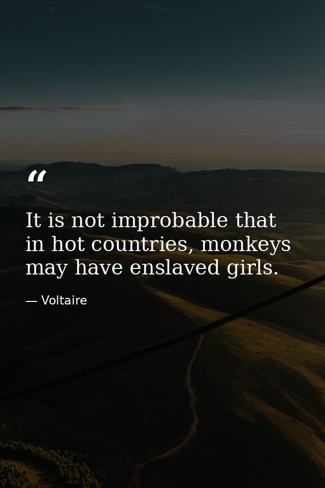 It is not improbable that in hot countries, monkeys may have enslaved girls. — Voltaire