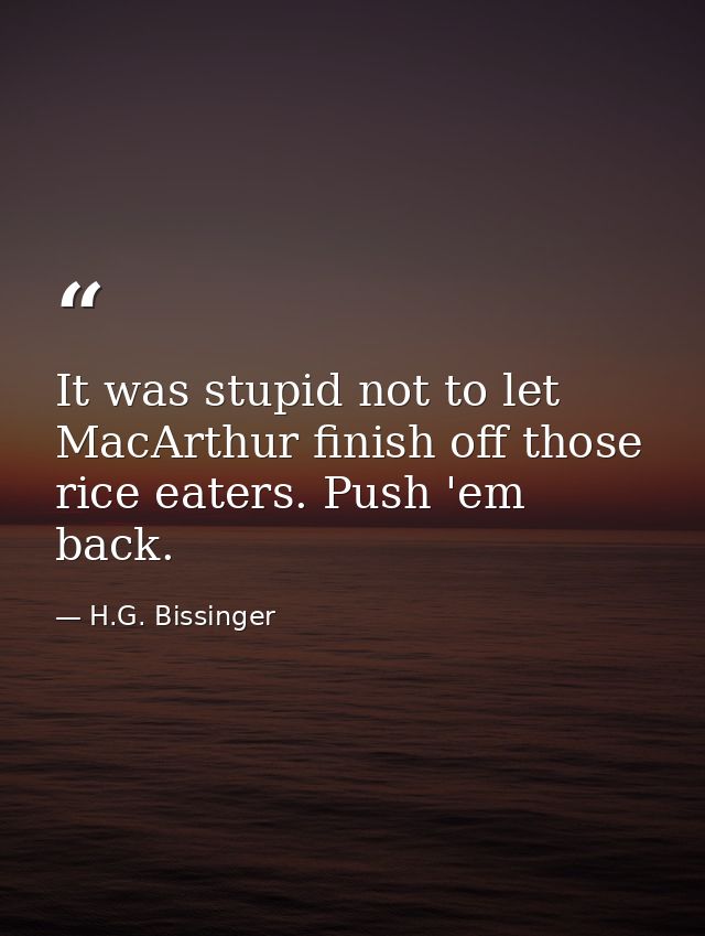 It was stupid not to let MacArthur finish off those rice eaters. Push 'em back. — H.G. Bissinger