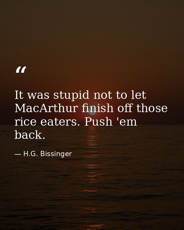 It was stupid not to let MacArthur finish off those rice eaters. Push 'em back. — H.G. Bissinger