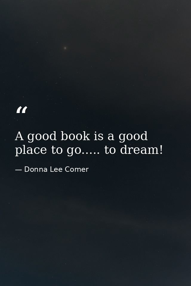 A good book is a good place to go..... to dream! — Donna Lee Comer