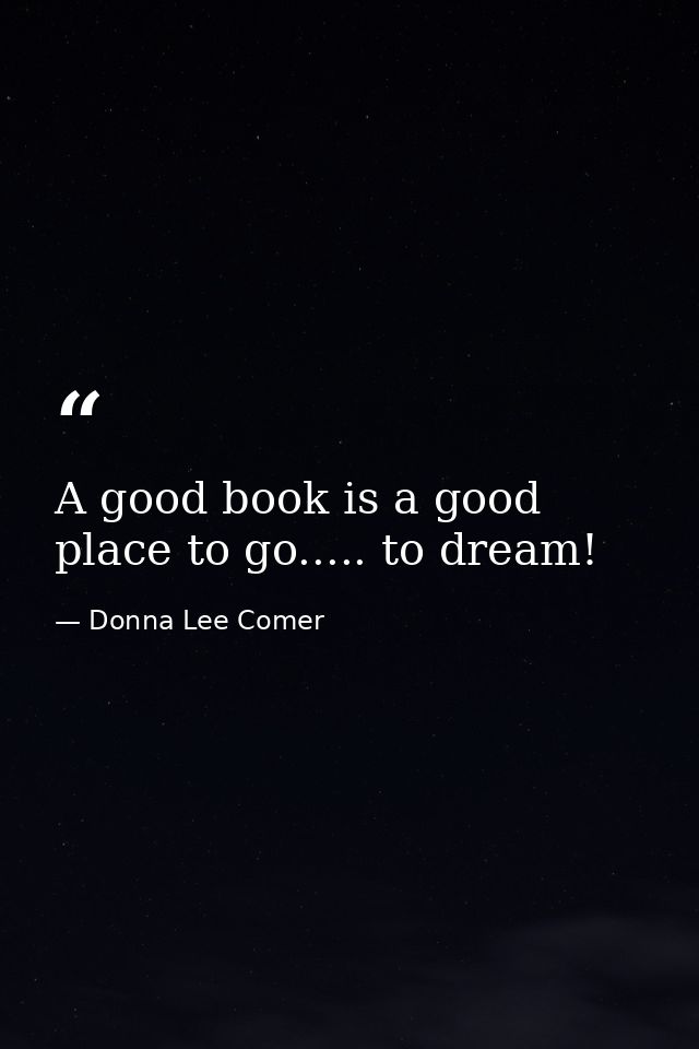A good book is a good place to go..... to dream! — Donna Lee Comer