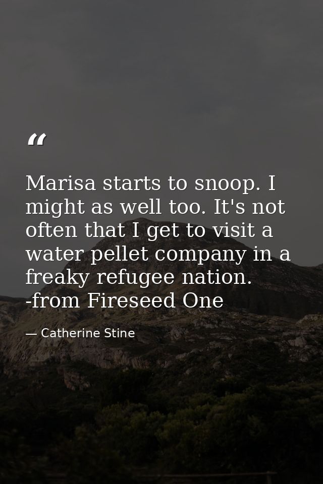 Marisa starts to snoop. I might as well too. It's not often that I get to visit a water pellet company in a freaky refug — Catherine Stine
