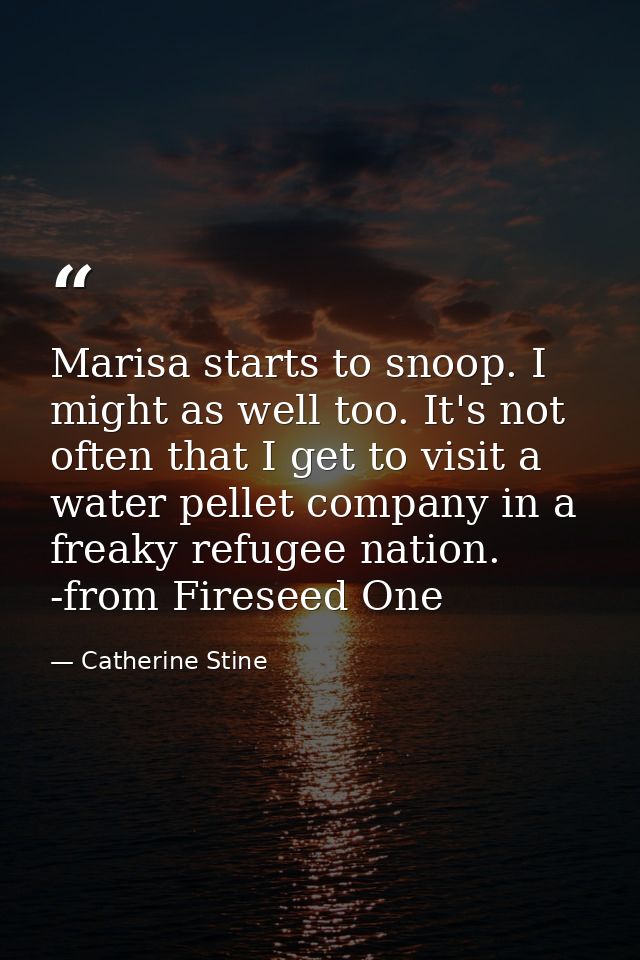 Marisa starts to snoop. I might as well too. It's not often that I get to visit a water pellet company in a freaky refug — Catherine Stine