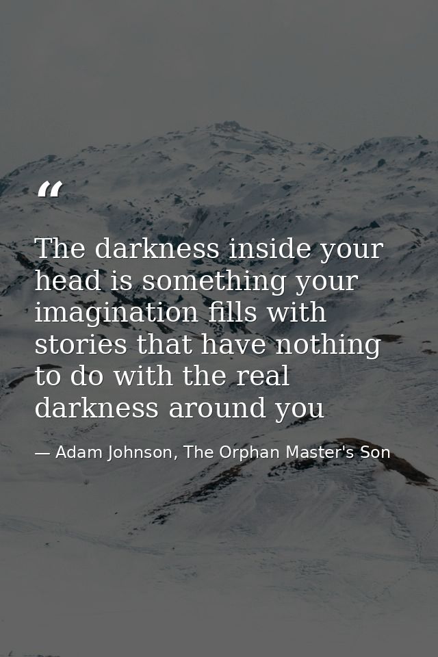 The darkness inside your head is something your imagination fills with stories that have nothing to do with the real dar — Adam Johnson, The Orphan Master's Son