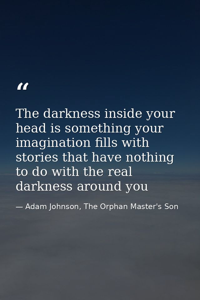The darkness inside your head is something your imagination fills with stories that have nothing to do with the real dar — Adam Johnson, The Orphan Master's Son
