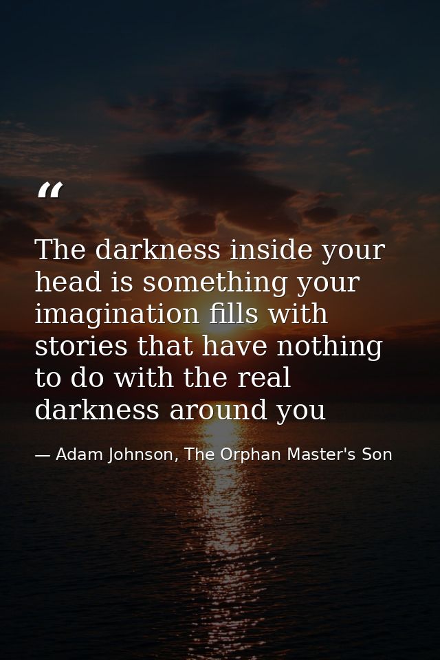 The darkness inside your head is something your imagination fills with stories that have nothing to do with the real dar — Adam Johnson, The Orphan Master's Son