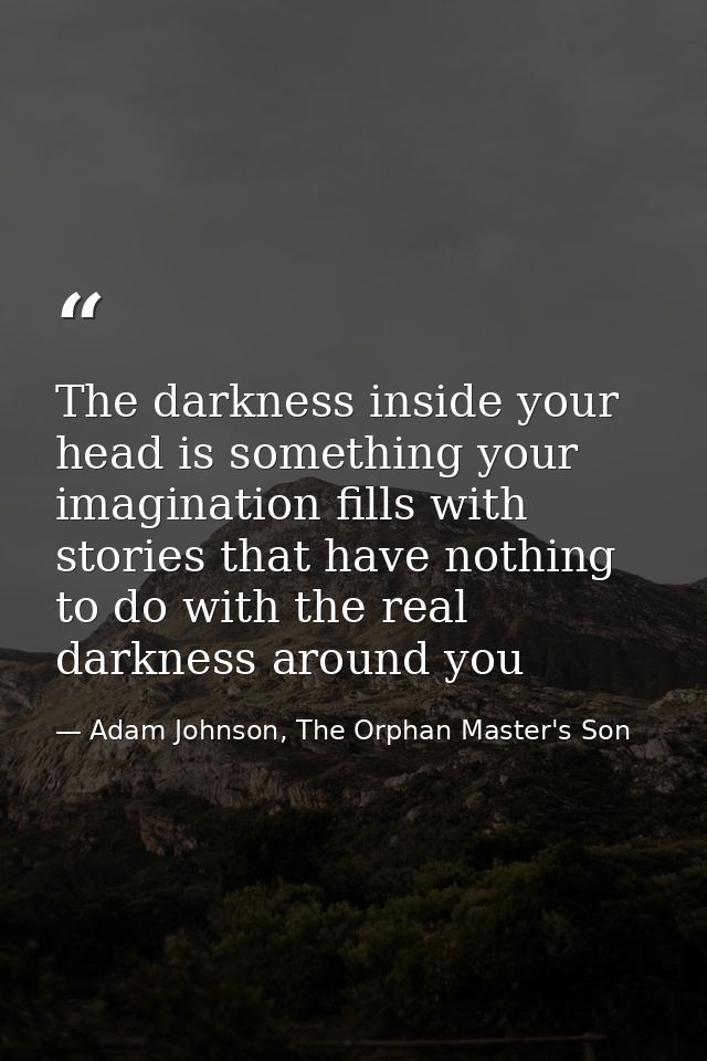 The darkness inside your head is something your imagination fills with stories that have nothing to do with the real dar — Adam Johnson, The Orphan Master's Son