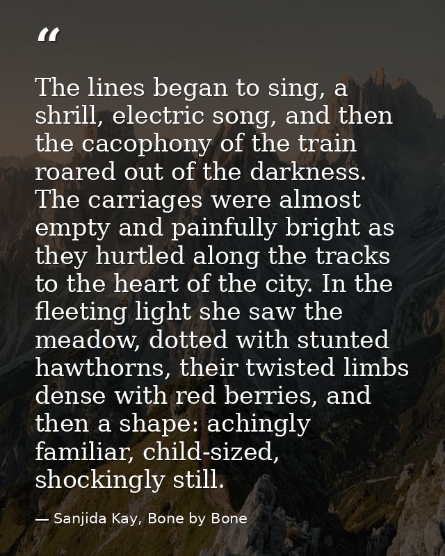 The lines began to sing, a shrill, electric song, and then the cacophony of the train roared out of the darkness. The ca — Sanjida Kay, Bone by Bone