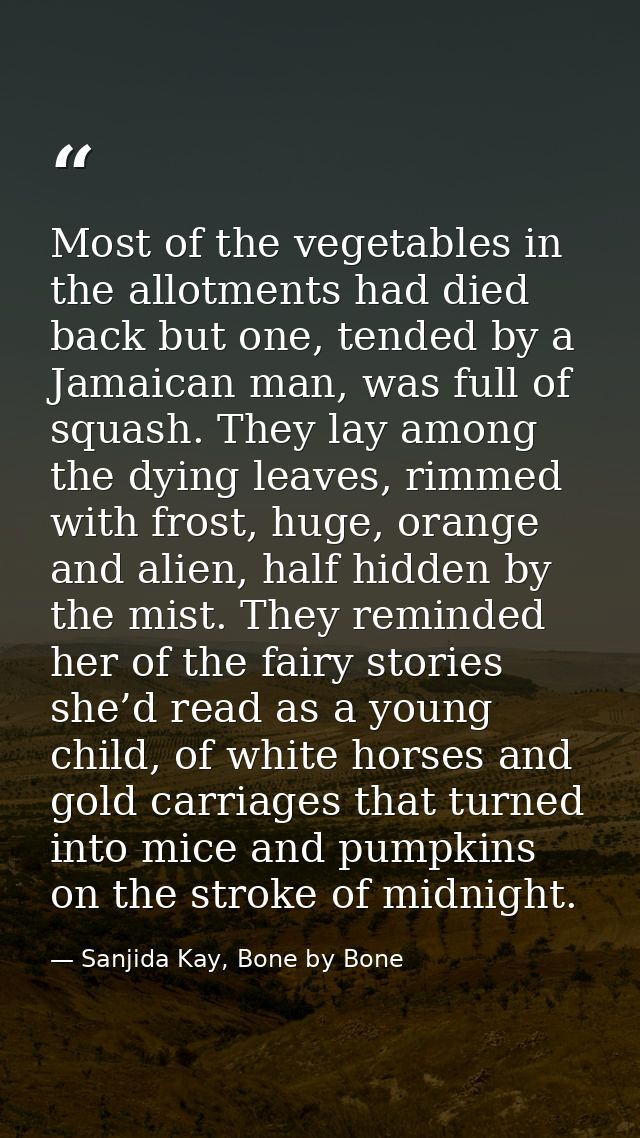 Most of the vegetables in the allotments had died back but one, tended by a Jamaican man, was full of squash. They lay a — Sanjida Kay, Bone by Bone
