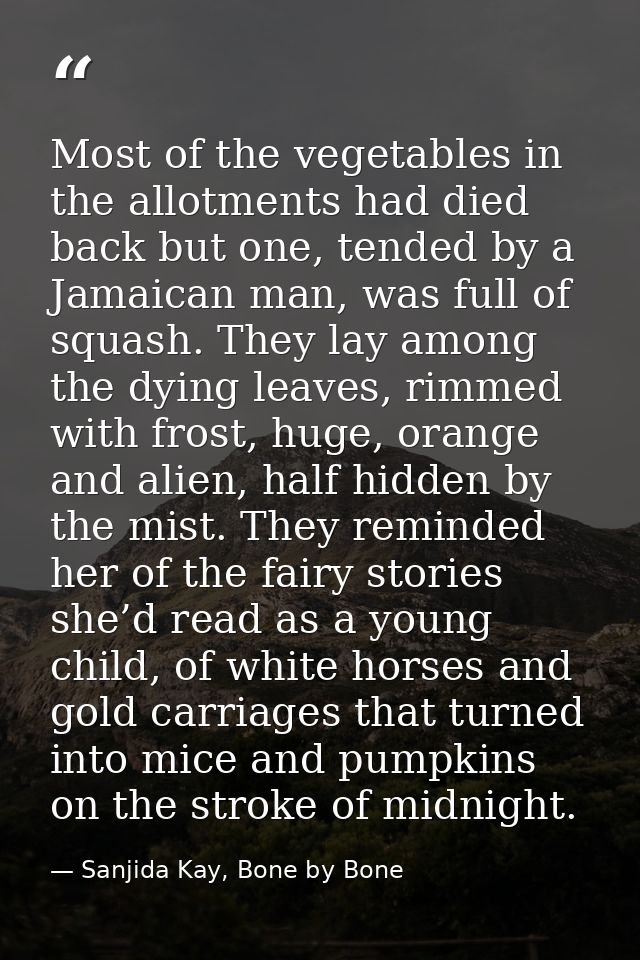 Most of the vegetables in the allotments had died back but one, tended by a Jamaican man, was full of squash. They lay a — Sanjida Kay, Bone by Bone