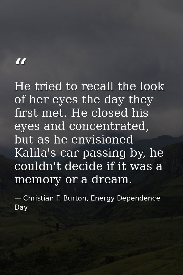 He tried to recall the look of her eyes the day they first met. He closed his eyes and concentrated, but as he envisione — Christian F. Burton, Energy Dependence Day