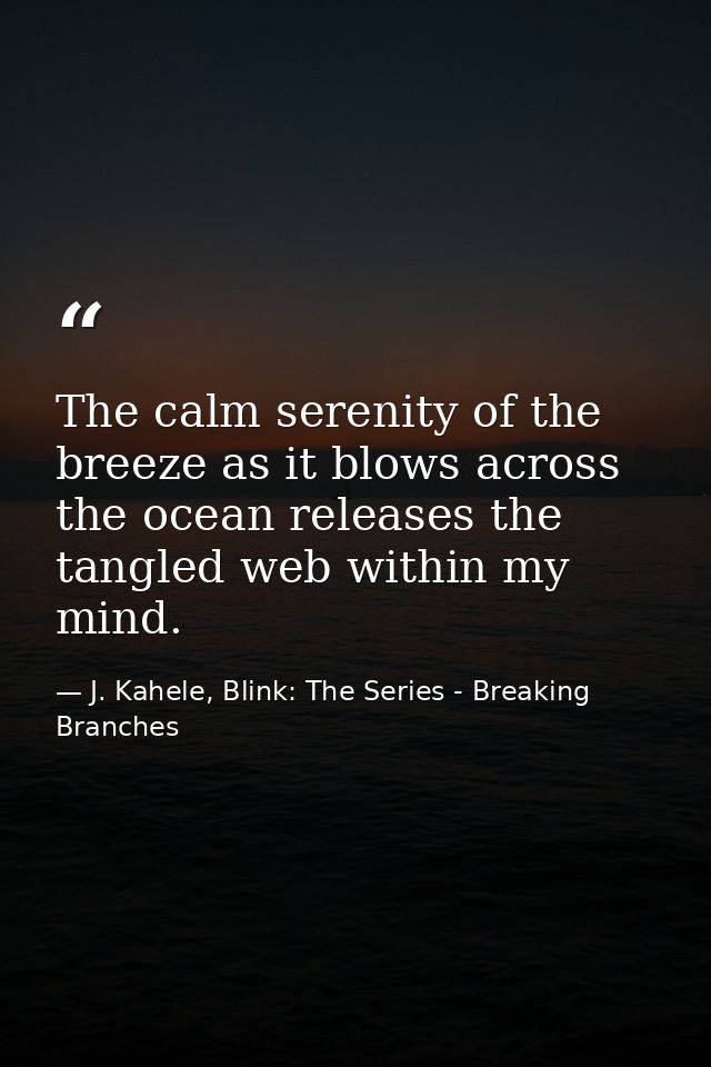 The calm serenity of the breeze as it blows across the ocean releases the tangled web within my mind. — J. Kahele, Blink: The Series - Breaking Branches