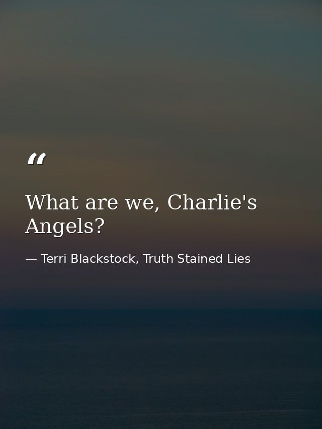 What are we, Charlie's Angels? — Terri Blackstock, Truth Stained Lies