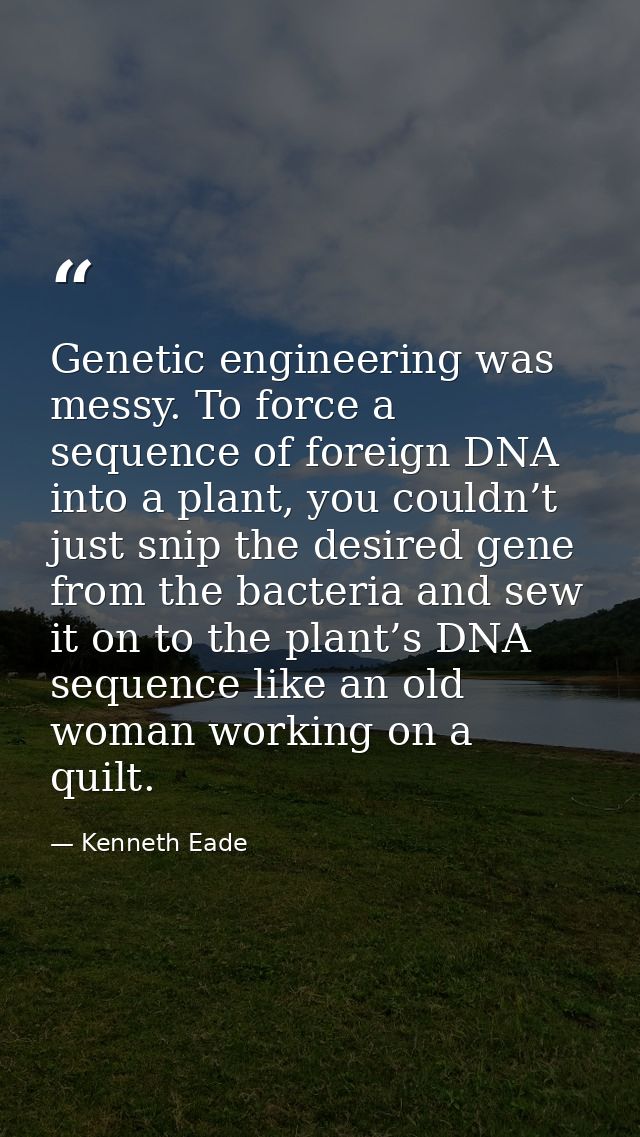 Genetic engineering was messy. To force a sequence of foreign DNA into a plant, you couldn’t just snip the desired gene  — Kenneth Eade