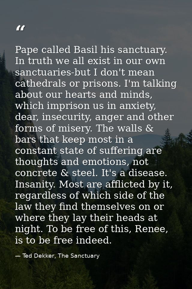 Pape called Basil his sanctuary. In truth we all exist in our own sanctuaries-but I don't mean cathedrals or prisons. I' — Ted Dekker, The Sanctuary