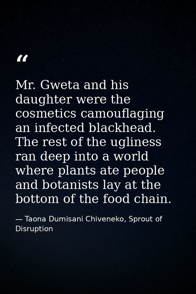 Mr. Gweta and his daughter were the cosmetics camouflaging an infected blackhead. The rest of the ugliness ran deep into — Taona Dumisani Chiveneko, Sprout of Disruption