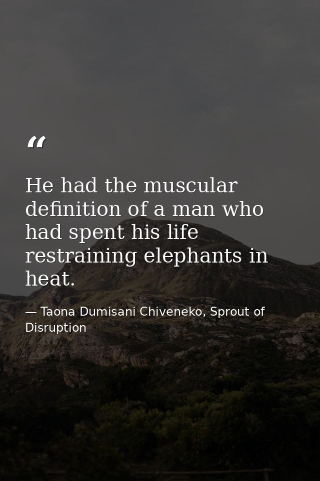 He had the muscular definition of a man who had spent his life restraining elephants in heat. — Taona Dumisani Chiveneko, Sprout of Disruption