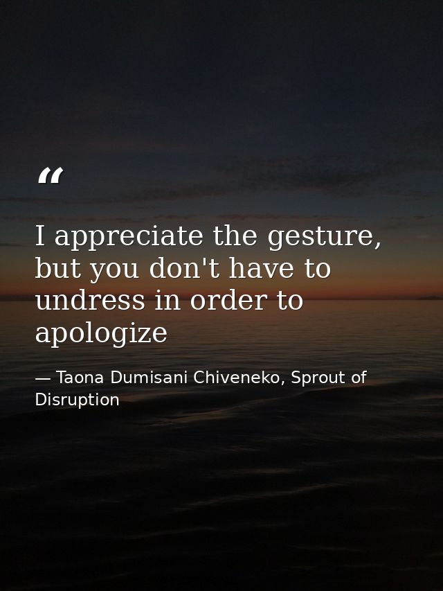 I appreciate the gesture, but you don't have to undress in order to apologize — Taona Dumisani Chiveneko, Sprout of Disruption