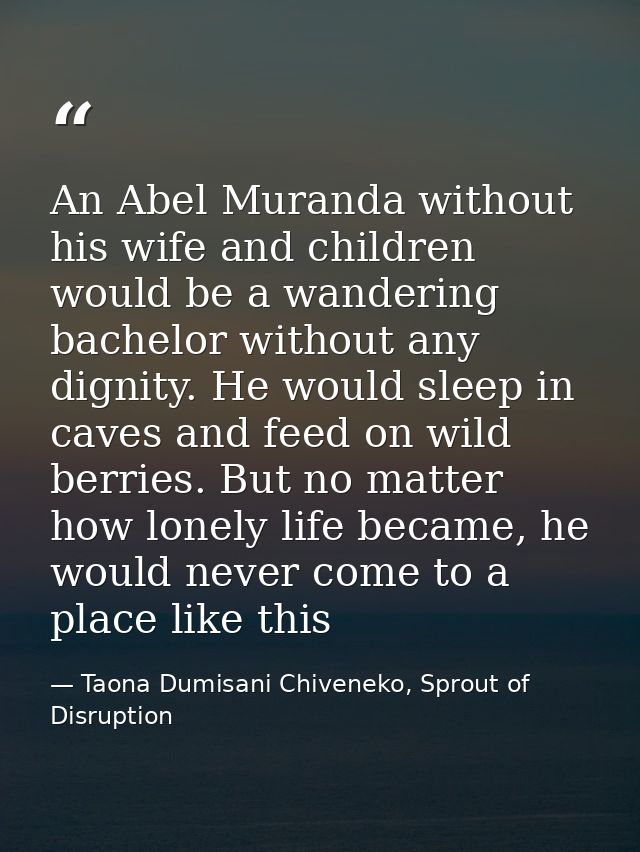 An Abel Muranda without his wife and children would be a wandering bachelor without any dignity. He would sleep in caves — Taona Dumisani Chiveneko, Sprout of Disruption