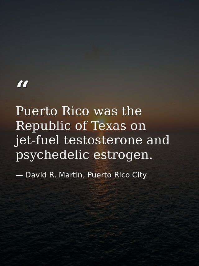 Puerto Rico was the Republic of Texas on jet-fuel testosterone and psychedelic estrogen. — David R. Martin, Puerto Rico City