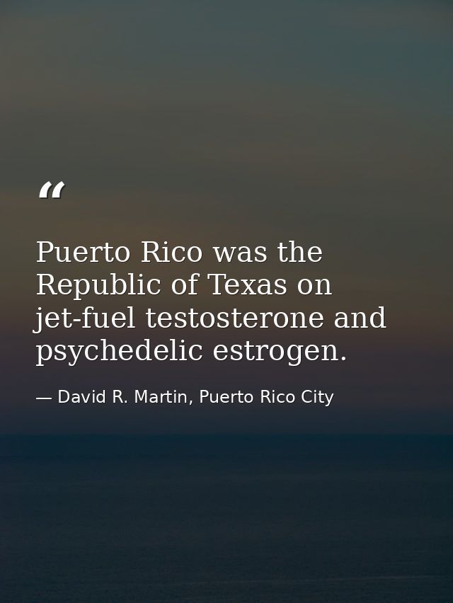 Puerto Rico was the Republic of Texas on jet-fuel testosterone and psychedelic estrogen. — David R. Martin, Puerto Rico City