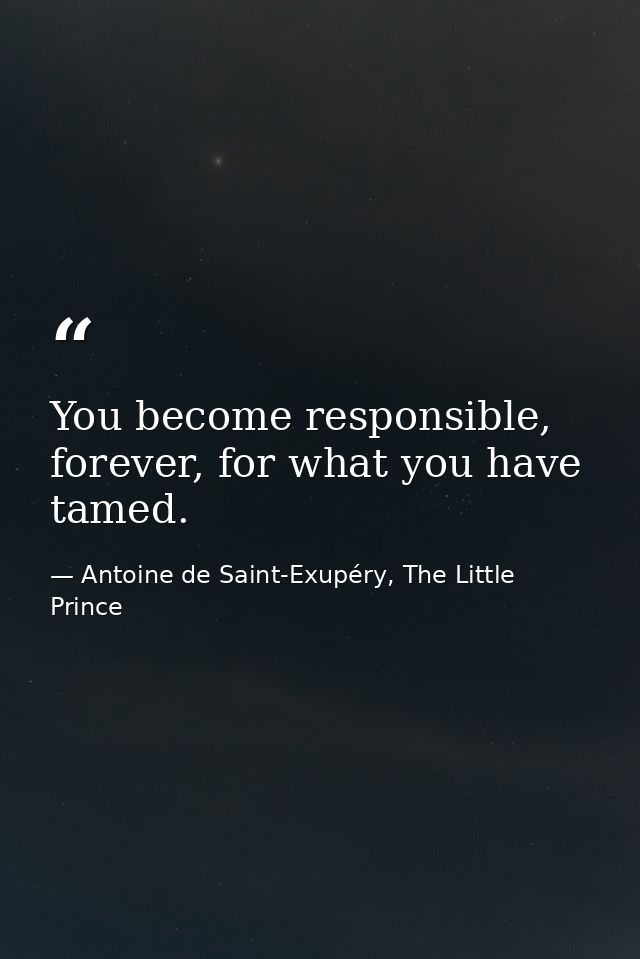 You become responsible, forever, for what you have tamed. — Antoine de Saint-Exupéry, The Little Prince