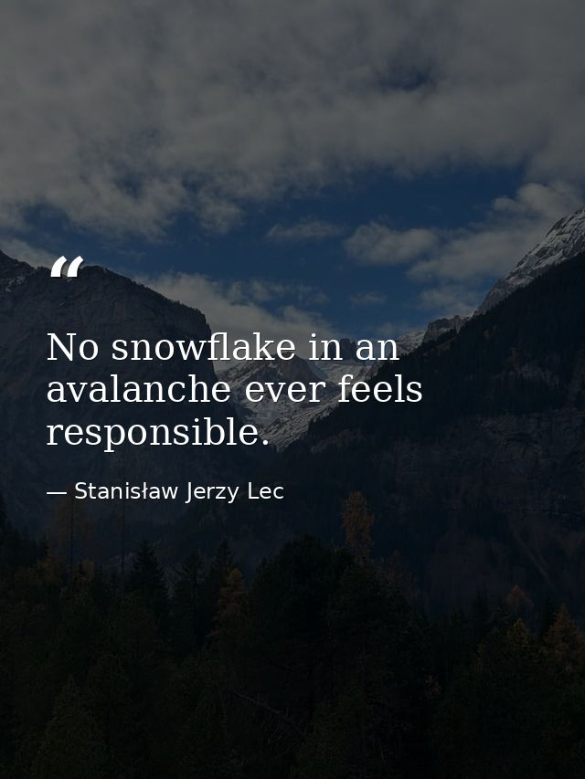 No snowflake in an avalanche ever feels responsible. — Stanisław Jerzy Lec