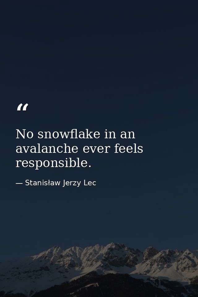 No snowflake in an avalanche ever feels responsible. — Stanisław Jerzy Lec