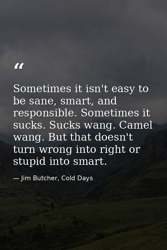 Sometimes it isn't easy to be sane, smart, and responsible. Sometimes it sucks. Sucks wang. Camel wang. But that doesn't — Jim Butcher, Cold Days