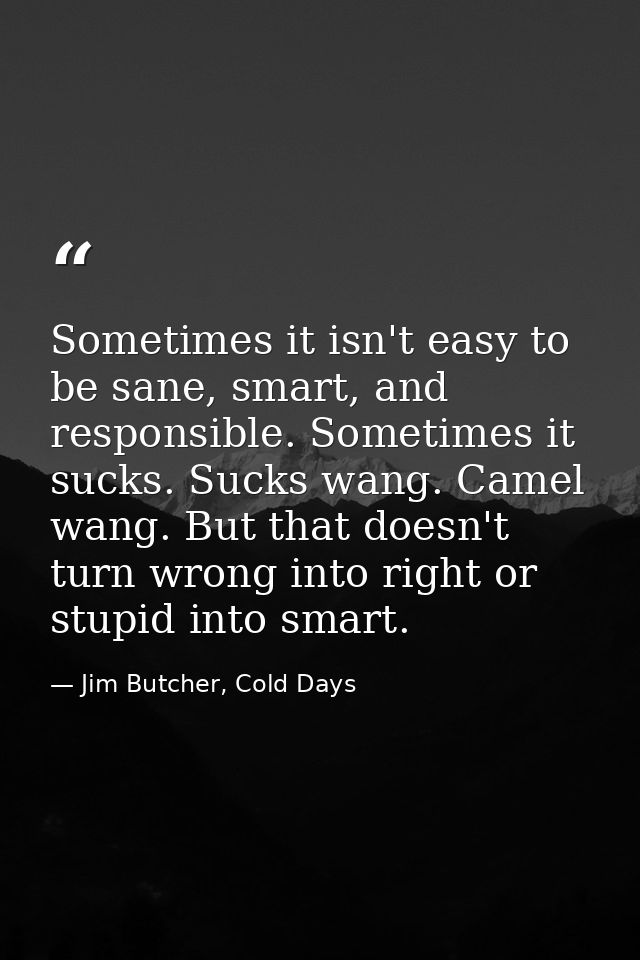 Sometimes it isn't easy to be sane, smart, and responsible. Sometimes it sucks. Sucks wang. Camel wang. But that doesn't — Jim Butcher, Cold Days