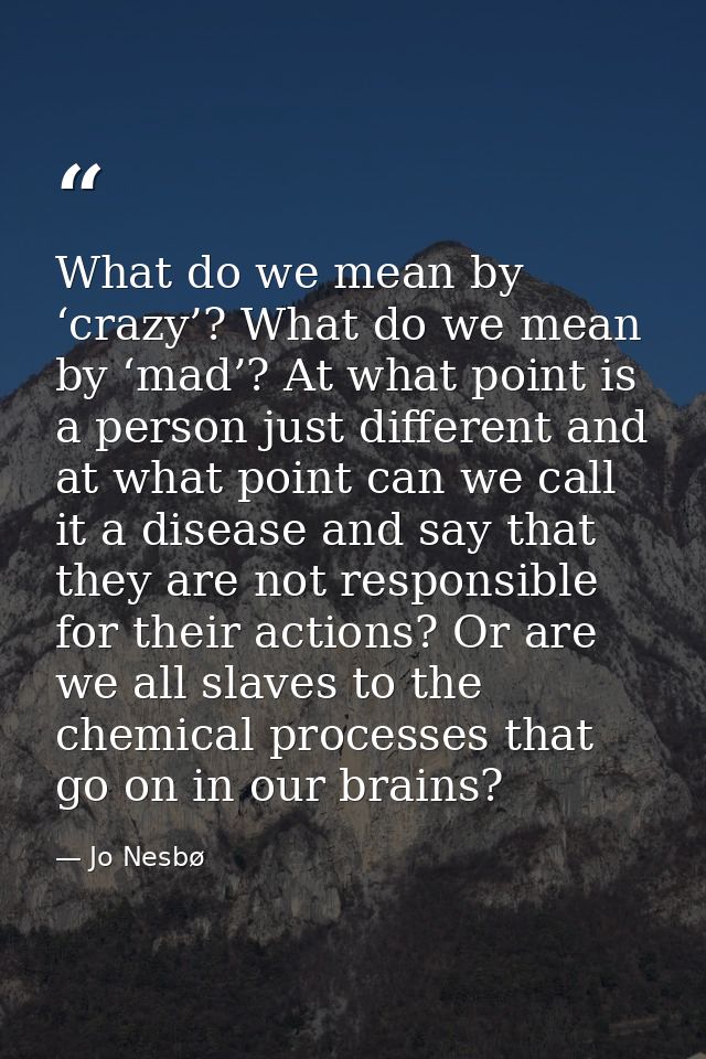 What do we mean by ‘crazy’? What do we mean by ‘mad’? At what point is a person just different and at what point can we  — Jo Nesbø