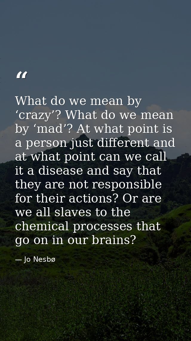 What do we mean by ‘crazy’? What do we mean by ‘mad’? At what point is a person just different and at what point can we  — Jo Nesbø