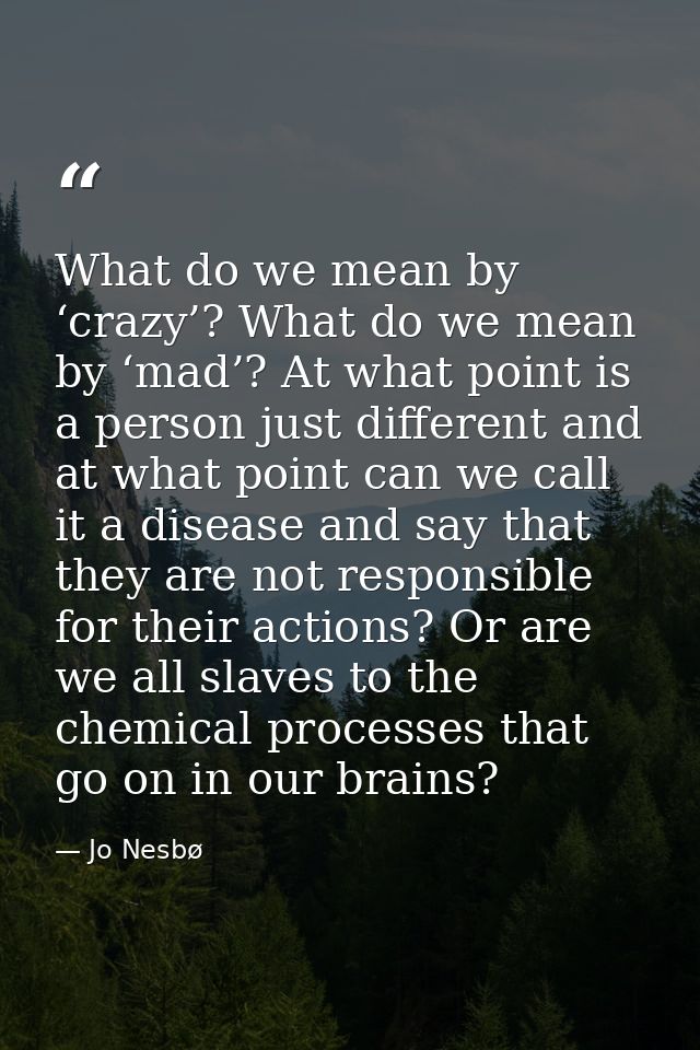 What do we mean by ‘crazy’? What do we mean by ‘mad’? At what point is a person just different and at what point can we  — Jo Nesbø