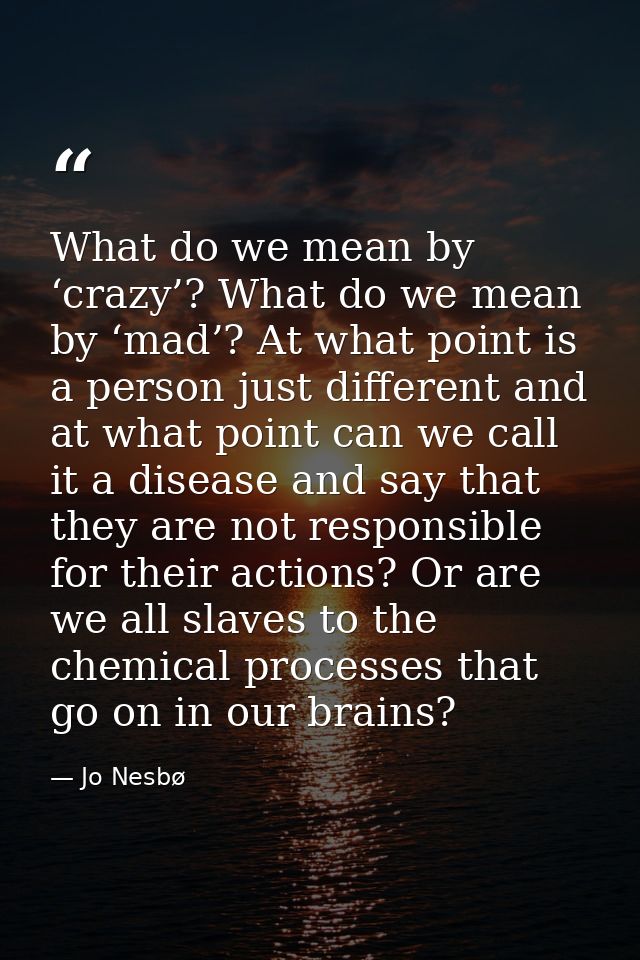 What do we mean by ‘crazy’? What do we mean by ‘mad’? At what point is a person just different and at what point can we  — Jo Nesbø