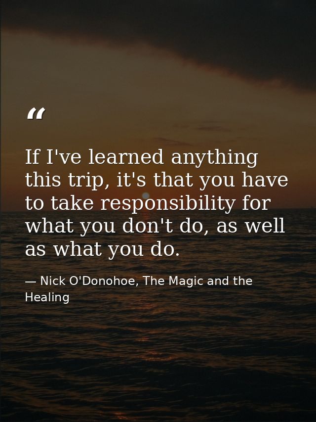 If I've learned anything this trip, it's that you have to take responsibility for what you don't do, as well as what you — Nick O'Donohoe, The Magic and the Healing