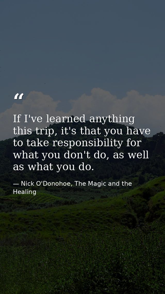 If I've learned anything this trip, it's that you have to take responsibility for what you don't do, as well as what you — Nick O'Donohoe, The Magic and the Healing