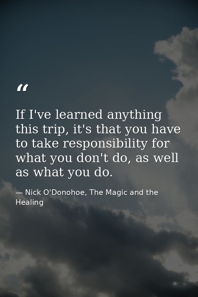 If I've learned anything this trip, it's that you have to take responsibility for what you don't do, as well as what you — Nick O'Donohoe, The Magic and the Healing