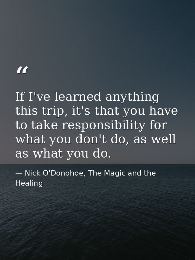 If I've learned anything this trip, it's that you have to take responsibility for what you don't do, as well as what you — Nick O'Donohoe, The Magic and the Healing