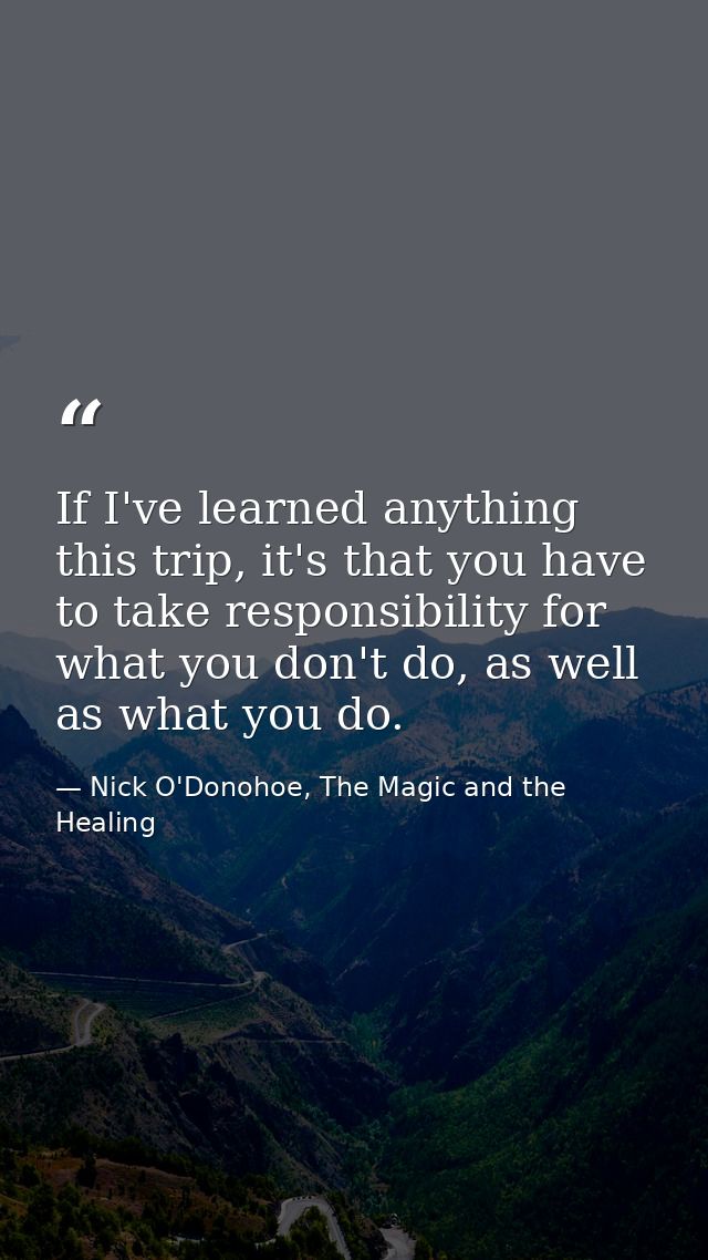 If I've learned anything this trip, it's that you have to take responsibility for what you don't do, as well as what you — Nick O'Donohoe, The Magic and the Healing