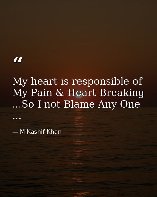 My heart is responsible of My Pain & Heart Breaking ...So I not Blame Any One ... — M Kashif Khan