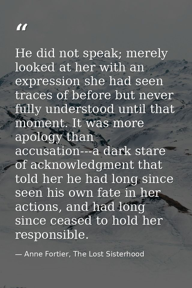 He did not speak; merely looked at her with an expression she had seen traces of before but never fully understood until — Anne Fortier, The Lost Sisterhood