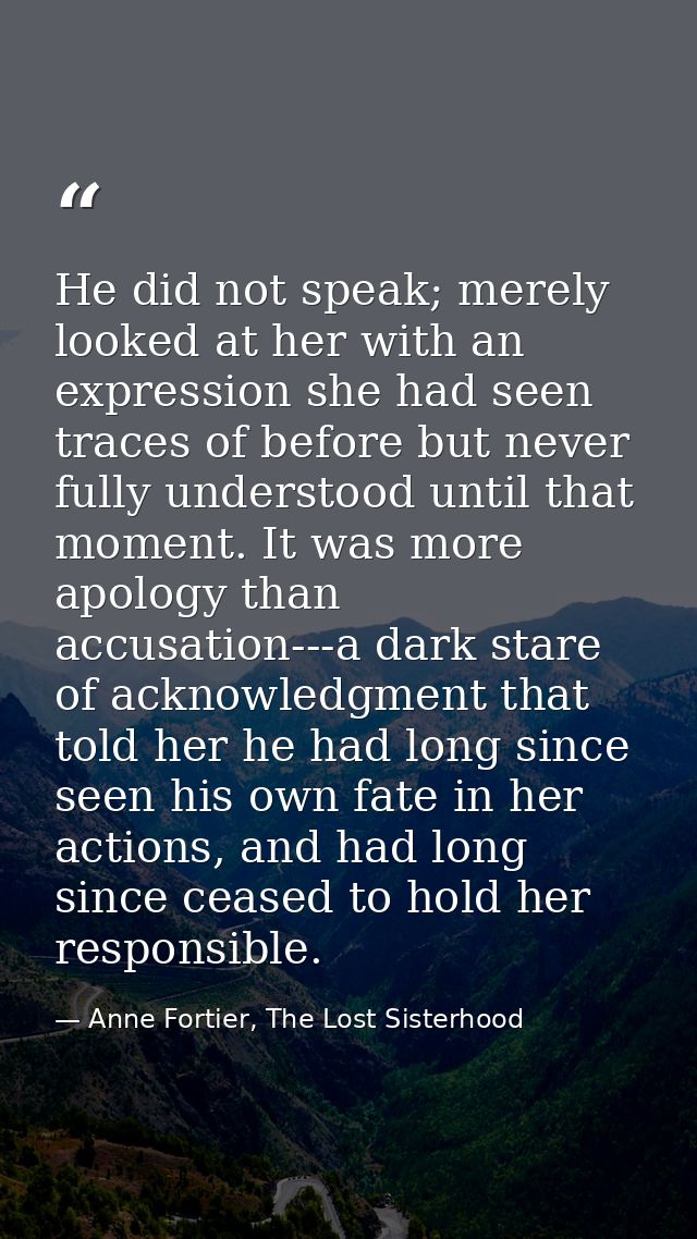 He did not speak; merely looked at her with an expression she had seen traces of before but never fully understood until — Anne Fortier, The Lost Sisterhood