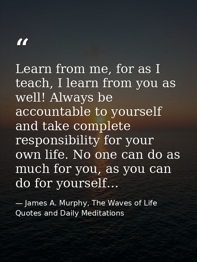 Learn from me, for as I teach, I learn from you as well! Always be accountable to yourself and take complete responsibil — James A. Murphy, The Waves of Life Quotes and Daily Meditations