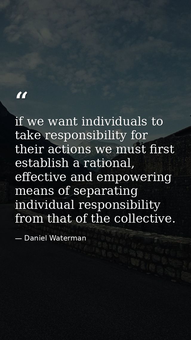 if we want individuals to take responsibility for their actions we must first establish a rational, effective and empowe — Daniel Waterman