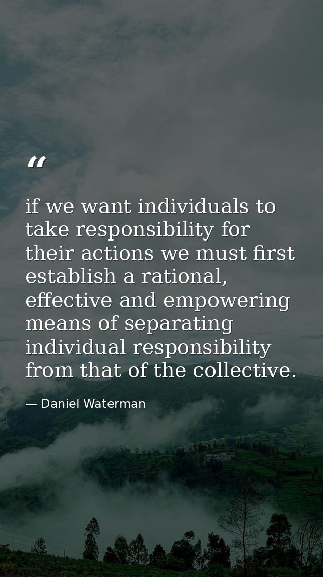 if we want individuals to take responsibility for their actions we must first establish a rational, effective and empowe — Daniel Waterman
