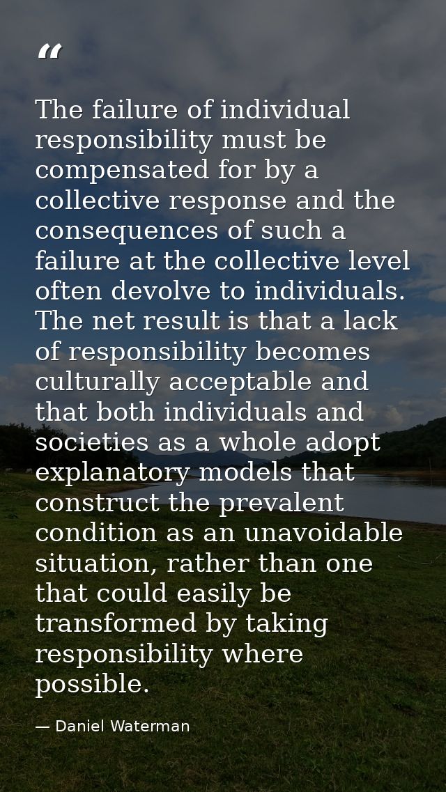 The failure of individual responsibility must be compensated for by a collective response and the consequences of such a — Daniel Waterman