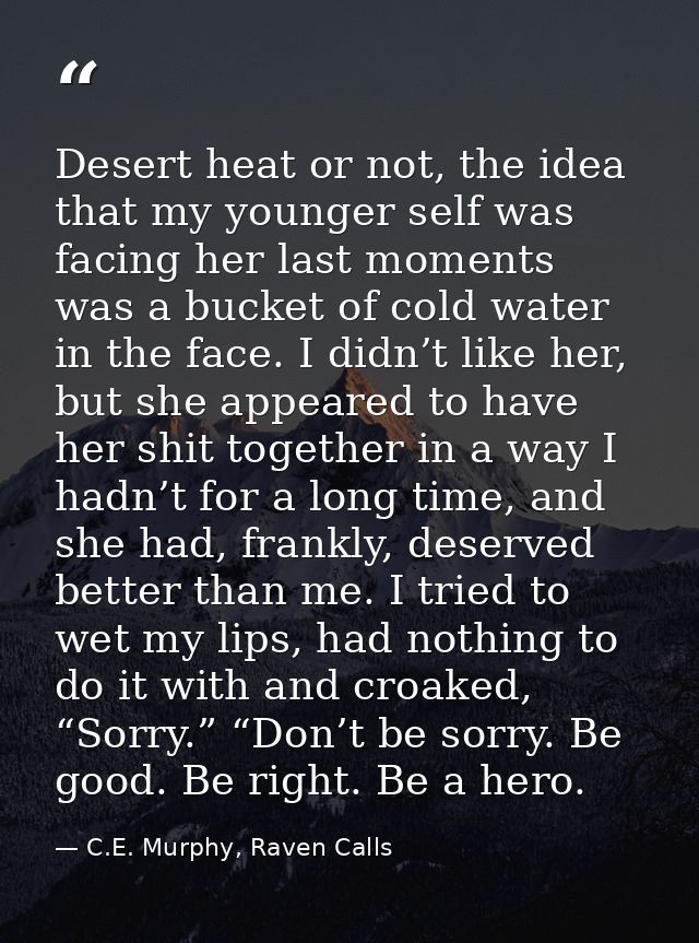 Desert heat or not, the idea that my younger self was facing her last moments was a bucket of cold water in the face. I  — C.E. Murphy, Raven Calls