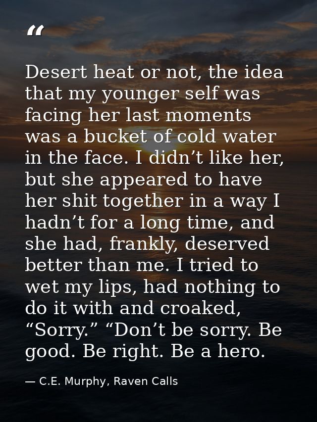 Desert heat or not, the idea that my younger self was facing her last moments was a bucket of cold water in the face. I  — C.E. Murphy, Raven Calls
