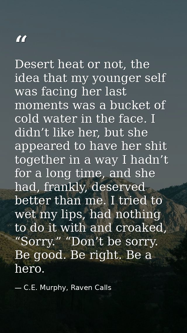 Desert heat or not, the idea that my younger self was facing her last moments was a bucket of cold water in the face. I  — C.E. Murphy, Raven Calls